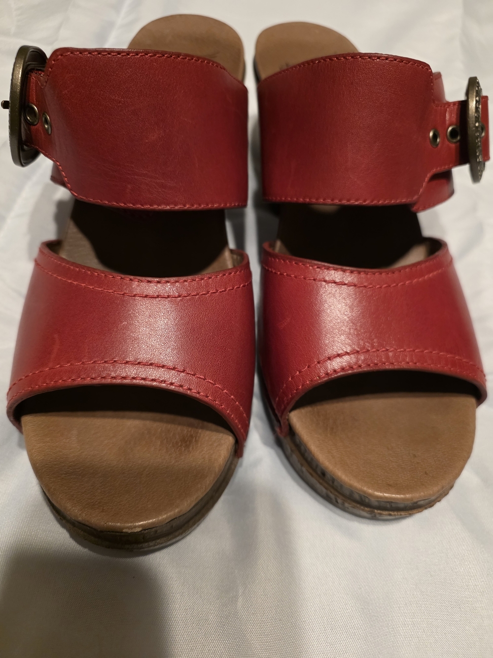 Dansko Women's Red Leather Double-Strap Slide Sandals Size 40